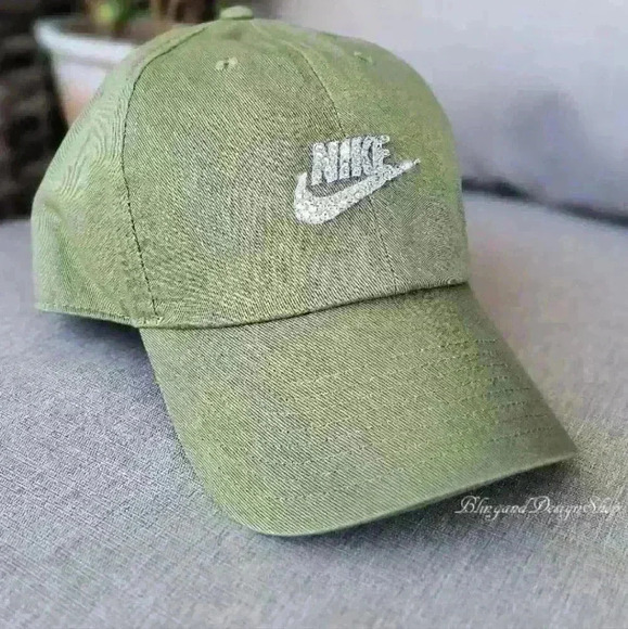 Green Nike Hat H86 Cotton Adjustable Baseball Cap made with Swarovski Crystals - Picture 1 of 6